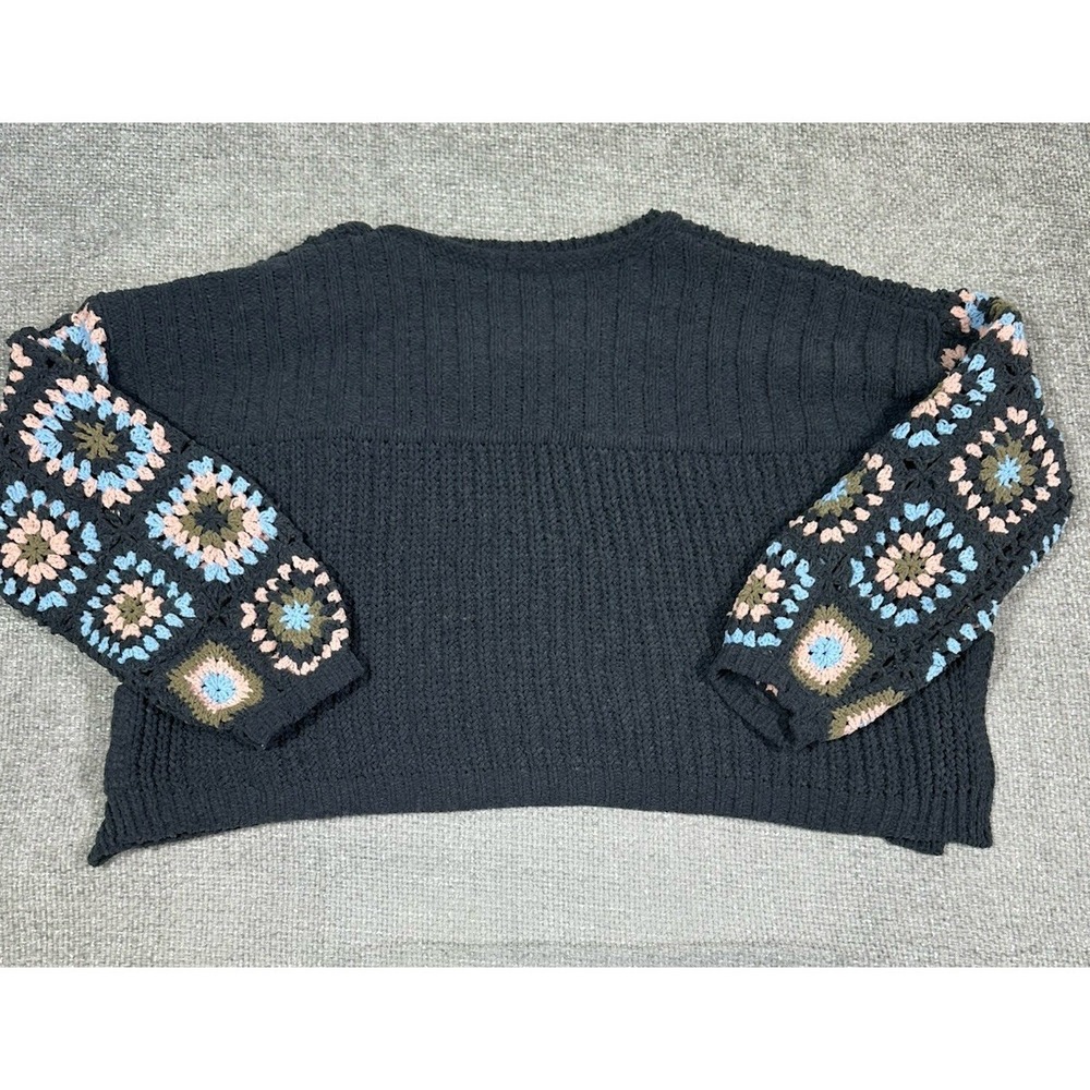 Pol Sweater Womens Large Gray Granny Square Crochet Oversized Boho - Picture 3 of 9